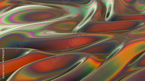 Dispersion effect on flowing waves. Rainbow color effect on glass.