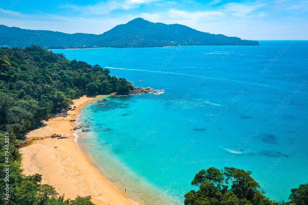 Fototapeta premium Aerial view of Laem Singh beach in Phuket, Thailand