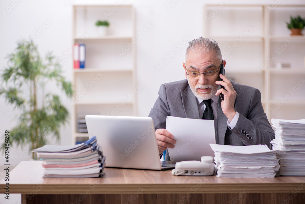 Old male employee working in the office Old male employee working in the office