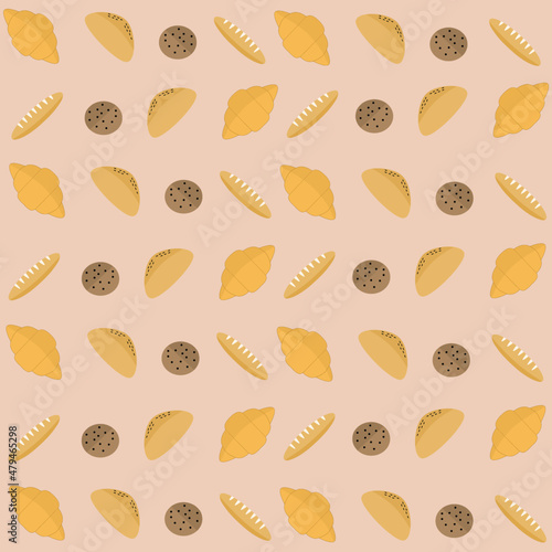 set of bakery menu, cookie and croissant background. food pattern concept. food backdrop.