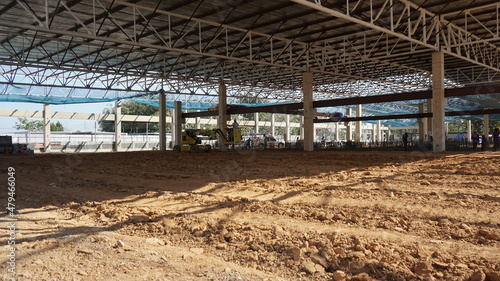 Adjust the ground, prepare for pouring mortar in the new construction factory area.