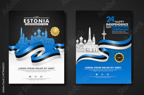 Set poster design Estonia happy independence Day background template