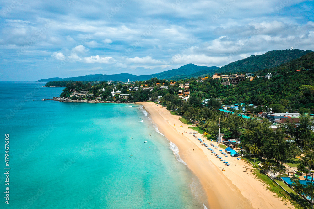 Fototapeta premium Aerial view of Kata and Kata Noi beach in Phuket province, in Thailand