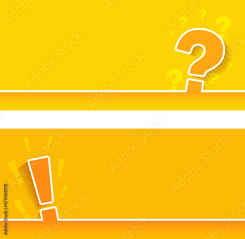 Large Question mark sign on yellow background. Set color long banner with place for text.