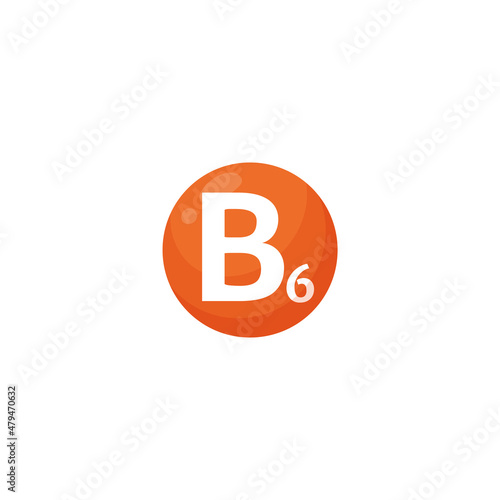 Vitamin nutrition complex, B6 medicine capsule in orange round icon in flat