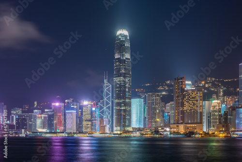 Night scenery of Victoria Harbor of Hong Kong city © leeyiutung
