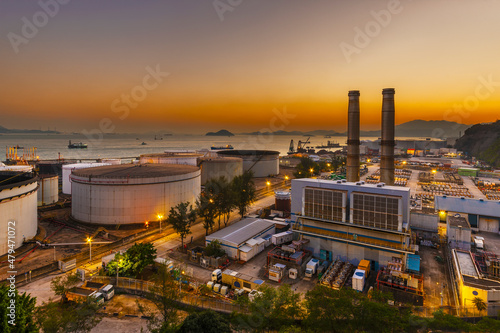 Power plant in Hong Kong at dusk photo