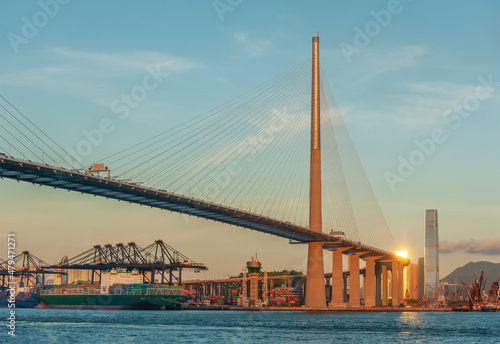 Photography Cargo port and bridge in Hong Kong city