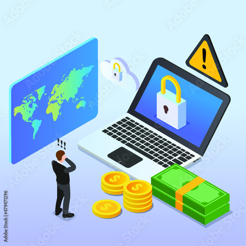 International banking security isometric 3d vector concept for banner, website, illustration, landing page, flyer, etc.