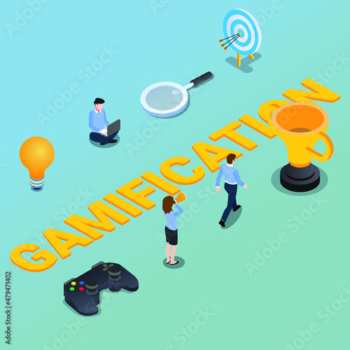 Gamification isometric 3d vector concept for banner, website, illustration, landing page, flyer, etc.