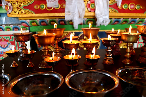 Candle light,Beautiful Tranquil Scenic View of wax Lamps and Swaying Flame for Praying,Monastery or a charge