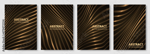 Elegant luxury black and gold modern cover design set for flyer layout, brochure, magazine cover. Vector luxury backgrounds collection with abstract wavy lines pattern in black and gold color