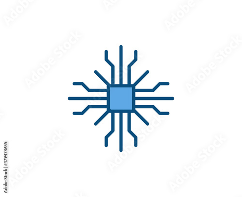 Line Microchip icon isolated on white background. Outline symbol for website design, mobile application, ui. Electronics pictogram. Vector illustration, editorial stroсk. 