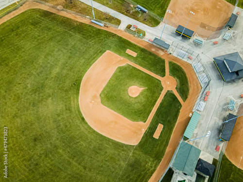 Photography Aerial of a bright baseball field at a park