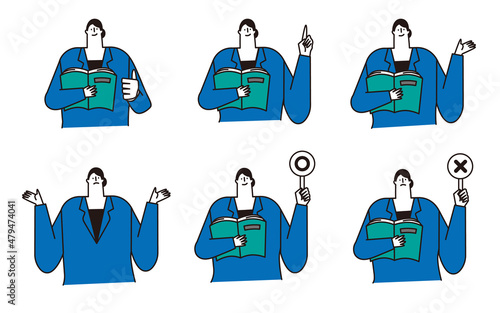 Vector illustration set of female teacher in suit.