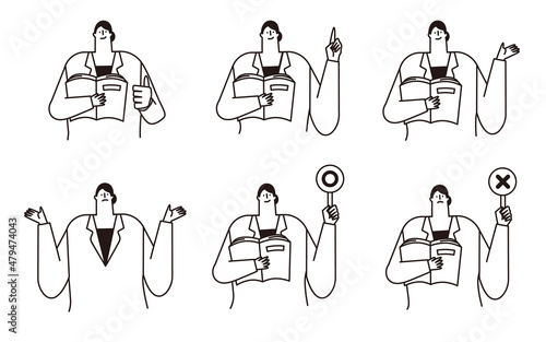 Vector illustration set of female teacher in suit.
