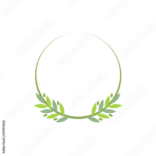 Frame in form of circle, floral decoration. Board is decorated with olive branches with fruits. Vector illustration for holiday, winner of sports competitions, diploma