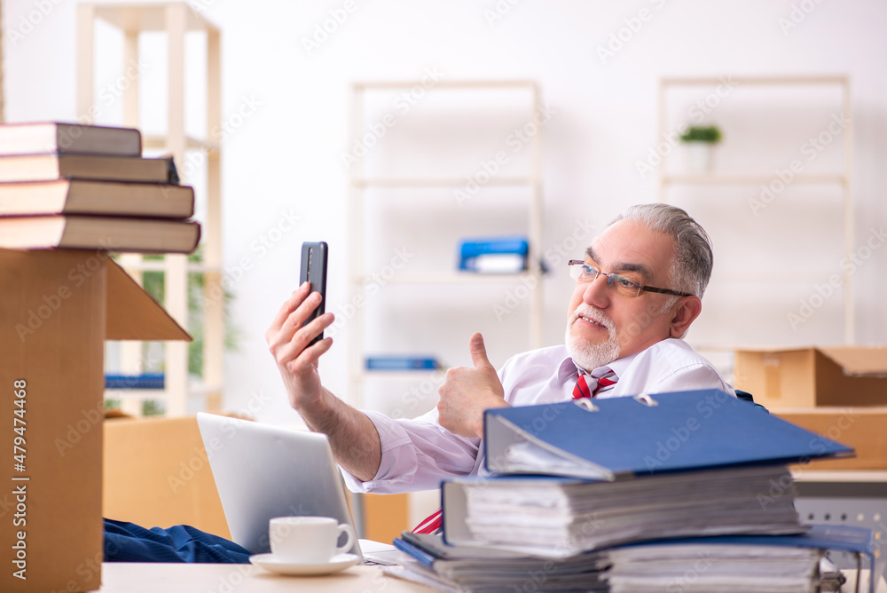 Old male employee in movement concept Old male employee in movement concept