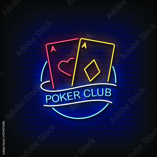 Poker Club Neon Signs Style Text Vector