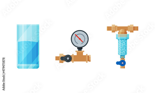 Water Filter Cartridge with Fine Physical Barrier for Lowering Contamination of Drinking Water Vector Set