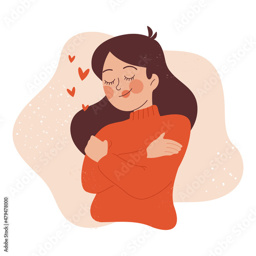 Woman hugging herself feeling love