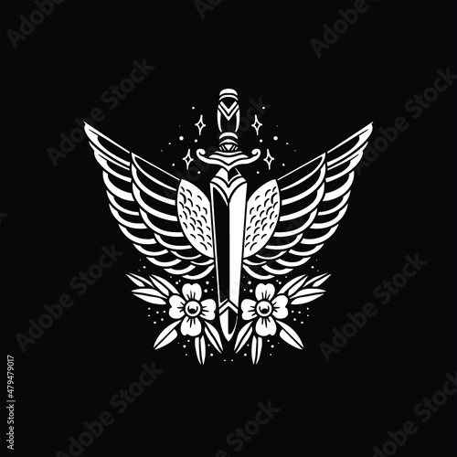 winged dagger tattoo vector design