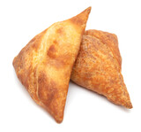 Puff samsa with meat isolated on a white background.