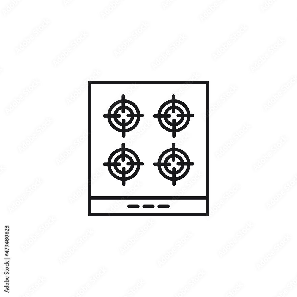 Household and daily routine concept. Single outline monochrome sign in flat style. Editable stroke. Line icon of top view of stove Household and daily routine concept. Single outline monochrome sign in flat style. Editable stroke. Line icon of top view of stove