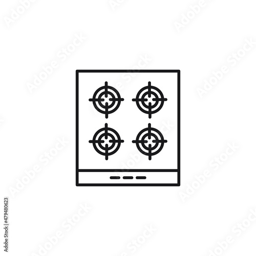 Household and daily routine concept. Single outline monochrome sign in flat style. Editable stroke. Line icon of top view of stove
