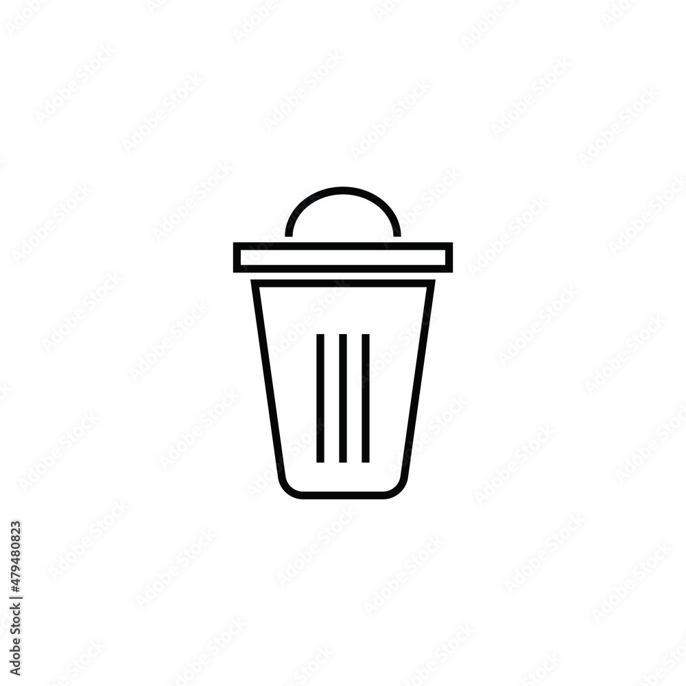 Household and daily routine concept. Single outline monochrome sign in flat style. Editable stroke. Line icon of dumpster or trash can or garbage can Household and daily routine concept. Single outline monochrome sign in flat style. Editable stroke. Line icon of dumpster or trash can or garbage can