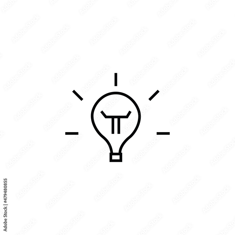 Household and daily routine concept. Single outline monochrome sign in flat style. Editable stroke. Line icon of glowing light bulb Household and daily routine concept. Single outline monochrome sign in flat style. Editable stroke. Line icon of glowing light bulb