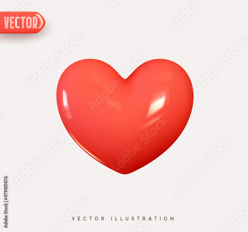 Red heart. Realistic 3d design icon heart symbol love. Vector illustration