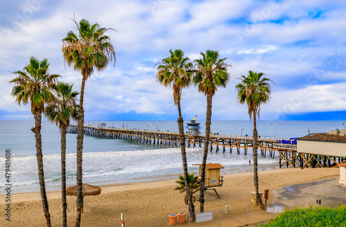 Powerful Pacific Ocean wave breaking by the beach in Southern California