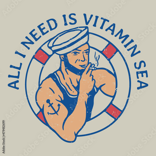 vintage style sailor logo smoking in the life buoy