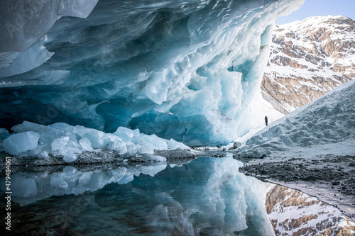 Fototapeta Ice cave exploration in Zinal glacier, Valais Switzerland