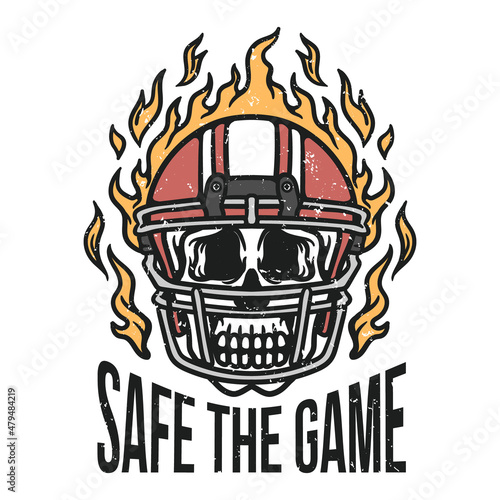 illustration of a skull wearing a football helmet on fire