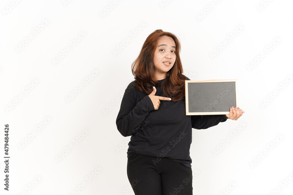 Showing, Presenting and holding Blank Blackboard Of Beautiful Asian Woman Wearing Black Shirt Showing, Presenting and holding Blank Blackboard Of Beautiful Asian Woman Wearing Black Shirt