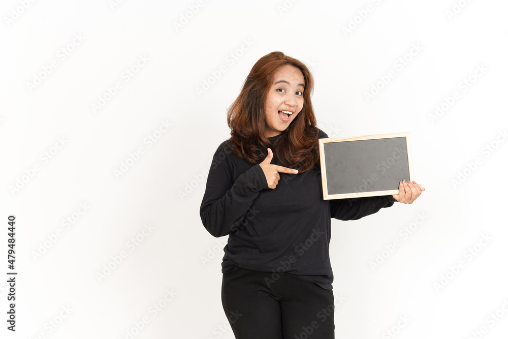 Showing, Presenting and holding Blank Blackboard Of Beautiful Asian Woman Wearing Black Shirt Showing, Presenting and holding Blank Blackboard Of Beautiful Asian Woman Wearing Black Shirt