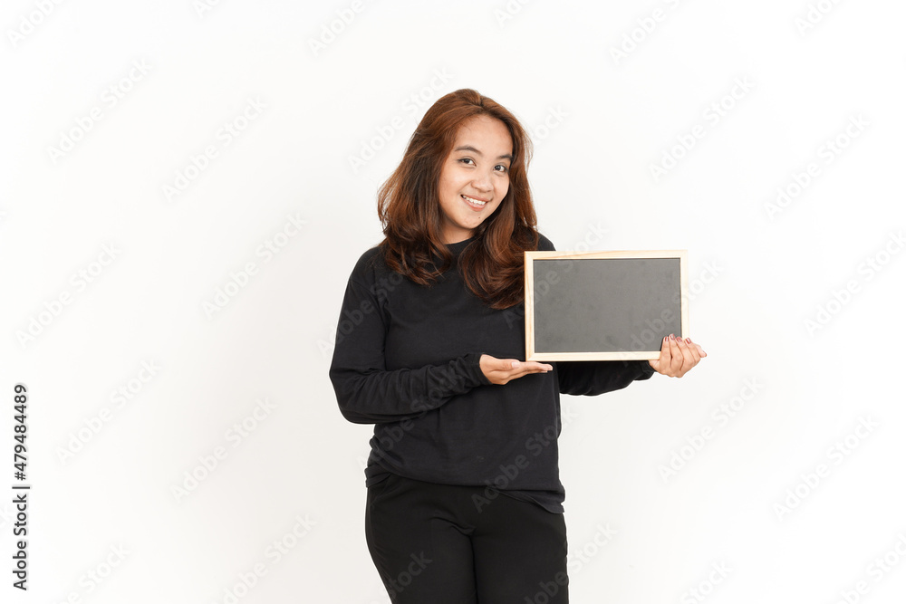 Showing, Presenting and holding Blank Blackboard Of Beautiful Asian Woman Wearing Black Shirt Showing, Presenting and holding Blank Blackboard Of Beautiful Asian Woman Wearing Black Shirt