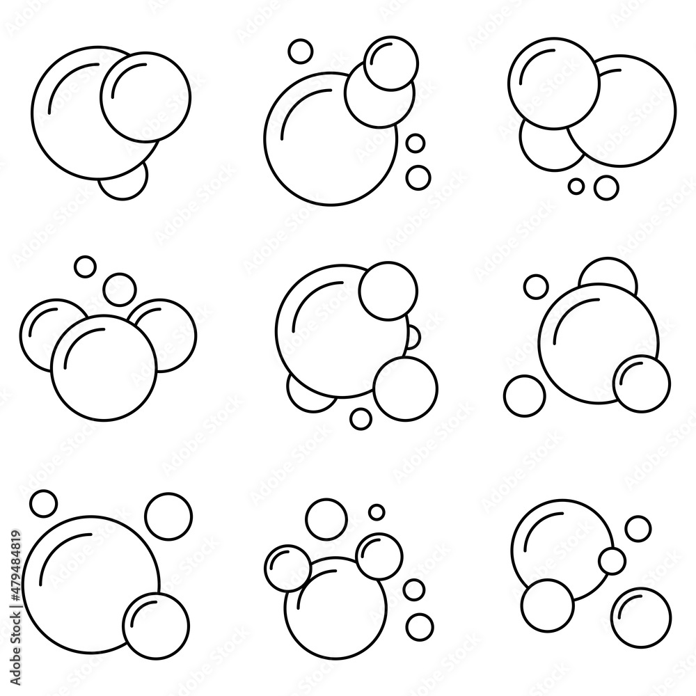Set of line icons about bubbles, air bubbles. Set of line icons about bubbles, air bubbles.