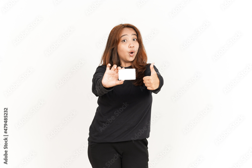 Holding and Showing Blank Credit or Bank Card Of Beautiful Asian Woman Wearing Black Shirt Holding and Showing Blank Credit or Bank Card Of Beautiful Asian Woman Wearing Black Shirt