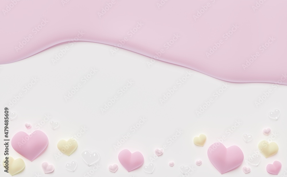 Hearts background with copy-space. 3D concept of love for Happy Women's, Mother's, Valentine's Day, birthday greeting card, banner design.