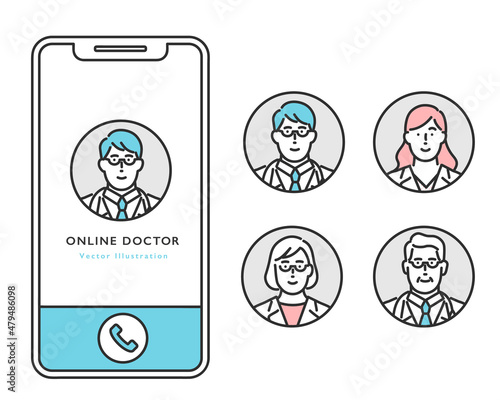 スマホで医療相談・診療サービスを利用するイメージイラスト素材