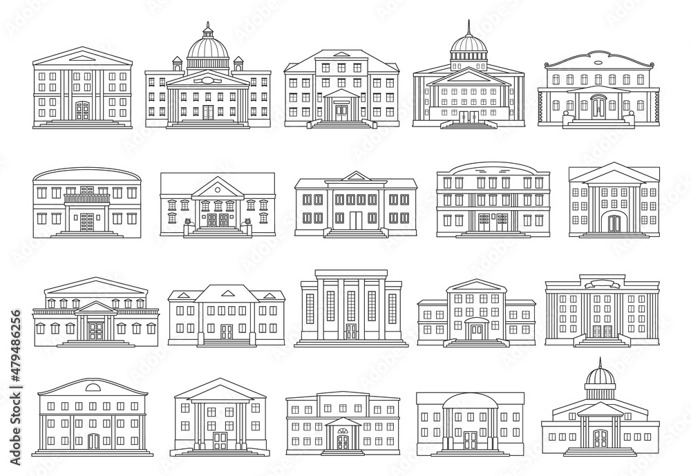 Building of government vector outline set icon. Isolated outline set icon architecture. Vector illustration building of government on white background .