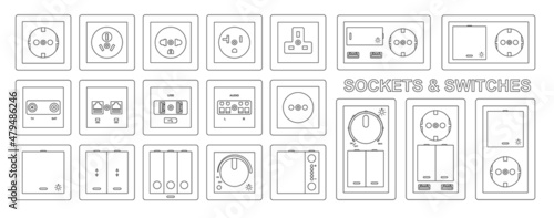 Electricity socket vector realistic set icon. Isolated outline set icon electric switch.Vector illustration electricity socket on white background.