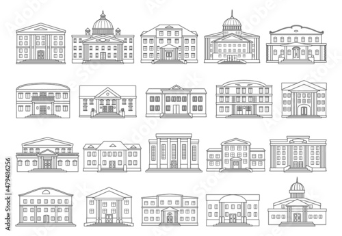 Building of government vector outline set icon. Isolated outline set icon architecture. Vector illustration building of government on white background .