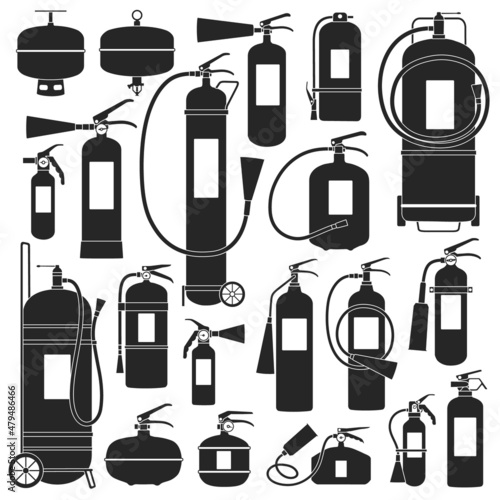 Extinguisher vector black set icon. Equipment for extinguish isolated black set icon. Vector illustration extinguisher on white background.