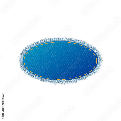 Oval shape denim patch or onlay mockup realistic vector illustration isolated. © sabelskaya