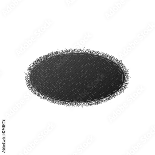 Realistic denim textile patch with fringe on the edges, vector illustration isolated on white background.