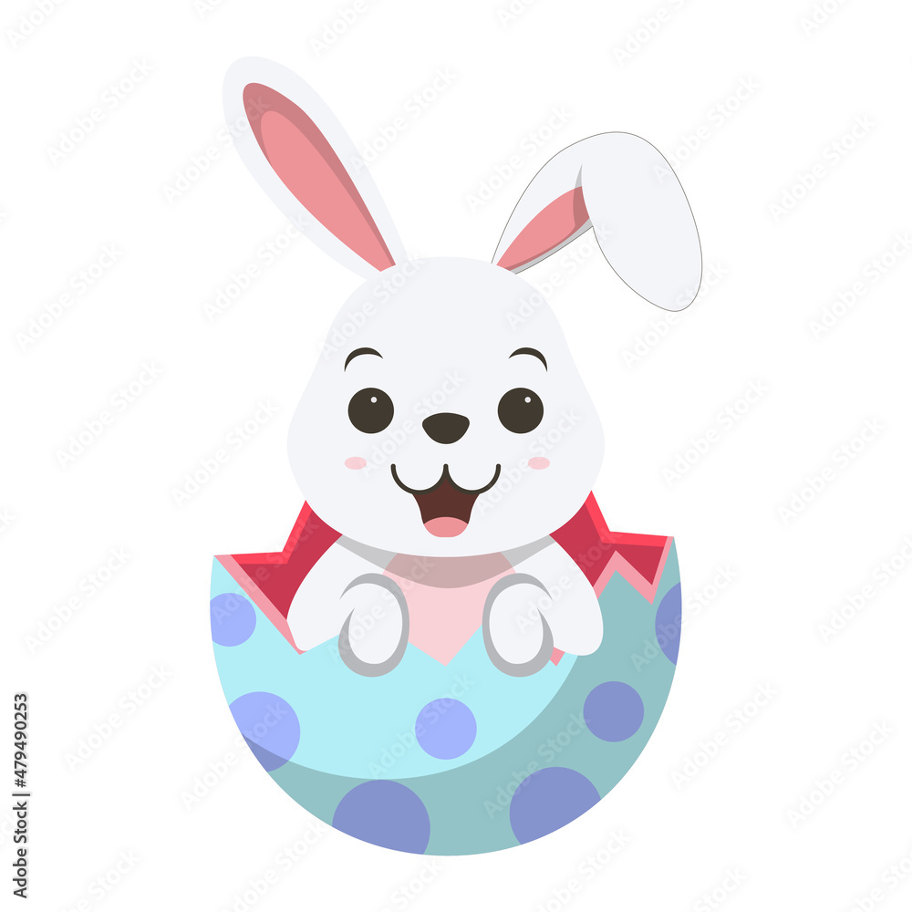Cute white bunny inside an Easter egg Cute white bunny inside an Easter egg